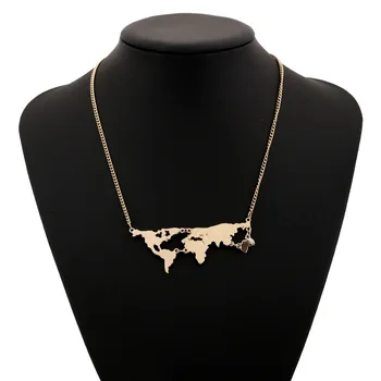 Nauja Asmenybė Bijoux Mados Aukso Pasaulio Žemėlapis Kartu Pakabukas Karoliai Moterų Fine Jewelry Collier Femme