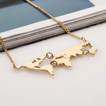 Nauja Asmenybė Bijoux Mados Aukso Pasaulio Žemėlapis Kartu Pakabukas Karoliai Moterų Fine Jewelry Collier Femme