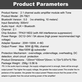 ZK-TB21 TPA3116D2 Bluetooth 5.0 žemų dažnių Stiprintuvo Valdybos 50WX2+100W 2.1 Kanalo Galia Audio Stereo Stiprintuvo Valdyba