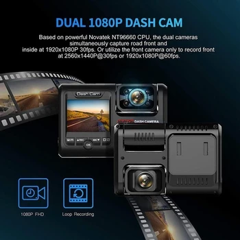 Automobilių DVR 1080P Brūkšnys Kamera Dvigubo Objektyvo Kamera Vairavimo Diktofonas G-Jutiklis Naktinis Matymas, Judesio Aptikimas Wifi Funkcija, Nemokama programa, Dashcam
