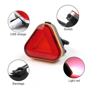 Atsparus vandeniui Trikampis Dviračių Užpakaliniai Žibintai USB Įkraunamas Žibintas Galinis Smart Naktį Jojimo, Lengvosios Saugos Įspėjamoji Lemputė