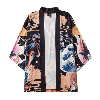 Pavasarį Porą Spausdinti Mėgėjams Moterų Kimono Yukata Vyrų Samurajus Kostiumas Haori Obi Paplūdimio Vyrų Megztinis Japonijos Streetwear Striukė