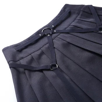 2021 Tvarstis Gotikos Juodas Klostuotas Mini Sijonas Varčias Kratinys Pentagram Punk Diržas Sijonai Šalies Klubas Aukšto Juosmens Streetwear