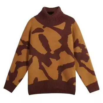 Naujas korėjos aukštos apykaklės, Leopardas spausdinimui ilgomis Rankovėmis Megztinis net raudonas džemperis moterims žiemą 2020 m.