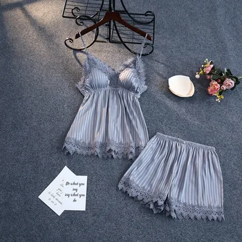 2020 Moterų Pižama Laisvalaikio Viršūnes Satino Pižamos Sleepwear Seksualus Suspender Šortai Dviejų dalių Pijama Mujer