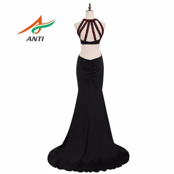 STABDŽIŲ 2018 Seksualus Mados Kristalų Undinė Vakaro Suknelės Elegantiškas Juodos spalvos Chalatas De Soiree Dubajus Kaftan Prom Dresses Su Backless