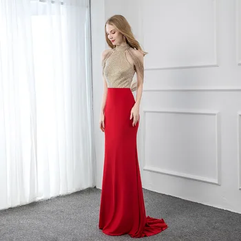 Sexy Raudona Apynasrio Ilgai Prom Dresses 2020 Duobute Tiulio Backless Undinė Oficialų Šalis Suknelė Tampri Medžiaga Užsakymą