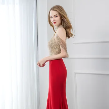 Sexy Raudona Apynasrio Ilgai Prom Dresses 2020 Duobute Tiulio Backless Undinė Oficialų Šalis Suknelė Tampri Medžiaga Užsakymą