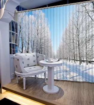 Tinkinti Dydžio 3D Užuolaidos, Mėlynas Dangus, Medžio, Sniego Užuolaidos kambarys kambarį 