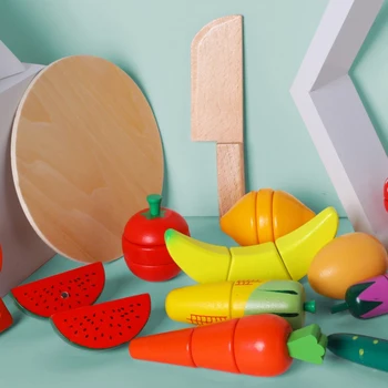 Vaikai Medinis Modeliavimo Vaisių, Daržovių Mišinys, Pjovimo Žaislų Rinkinys netic Virtuvės Maisto Apsimesti, Playset Virimo Žaislai