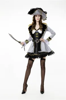 Moterų Prabangus Piratų Kostiumai Skrybėlę Suknelė 2VNT Nustatyti Maskuotis Seksualus Armijos Uniformą Seksualus Kostiumas Helovyno Cosplay Custumes