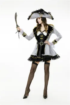 Moterų Prabangus Piratų Kostiumai Skrybėlę Suknelė 2VNT Nustatyti Maskuotis Seksualus Armijos Uniformą Seksualus Kostiumas Helovyno Cosplay Custumes