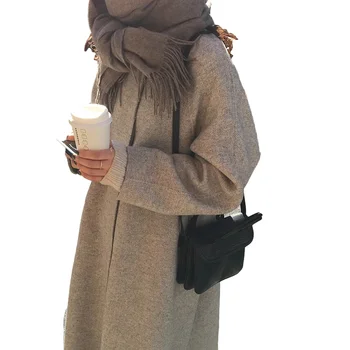 Rudenį, Žiemą Moterys Vilnoniai Paltai Ilgomis Rankovėmis Ponios Striukė Prarasti Vientisos Spalvos Elegantiškas Manteau Femme Plius Dydis Abrigo Mujer