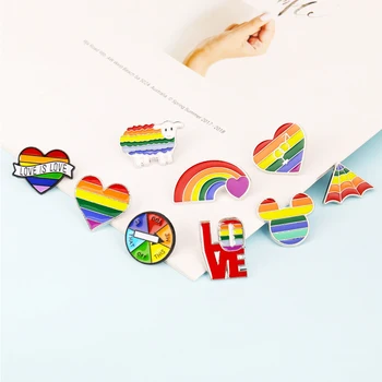 Vaivorykštė Pin LGBT Dizaino Kūrybos Širdies Avių Reklama Sagė Metalo Ženklelis Džinsinio Emalio Atvartas, Papuošalai, Dovana, Kailio Kepurę Laišką Dekoras