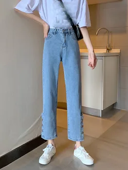 WAVSIYIER 2020 m. rudens žiemos korėjos stiliaus džinsinio audinio kelnės moterims aukšto juosmens derliaus Džinsinio audinio Kelnės Streetwear džinsai moteris mygtuką panele