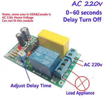 AC 220V 0~60s Reguliuojamas Vėlavimo Laikas Išjungti Delay Timer Relės Perjungimas Laiptų Lempos