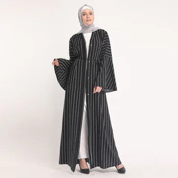 WEPBEL Ilgas Atviras Suknelė Moterų Megztinis Suknelė Blyksnius Aukšto Juosmens Visą Rankovėmis Dryžuotas Musulmonų Abaja Ramadanas