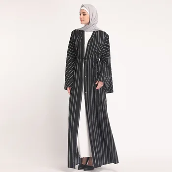 WEPBEL Ilgas Atviras Suknelė Moterų Megztinis Suknelė Blyksnius Aukšto Juosmens Visą Rankovėmis Dryžuotas Musulmonų Abaja Ramadanas