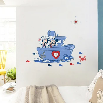 Animacinių filmų mickey minnie mouse valtis sienų lipdukai miegamojo, vaikų kambarių, namų dekoro 