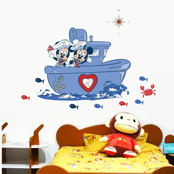 Animacinių filmų mickey minnie mouse valtis sienų lipdukai miegamojo, vaikų kambarių, namų dekoro 