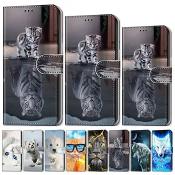 Katė, Tigras Vaikams Mielas Flip Case For Motolola Moto Vieną Makro G8 Plius E5 E6 E4 Plius G6 Žaisti G7 Galia Liūtas Animacinių filmų Padengti Piniginės D08F