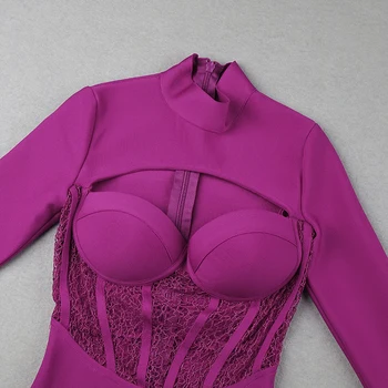 Nėriniai Moterų Suknelė Seksualus 2021 Naujas Violetines V-Kaklo, Ilgomis Rankovėmis Bodycon Šalis Suknelė Elegantiškas Įžymybė Mini Suknelės, Mados Drabužiai