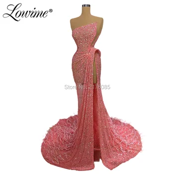 Dubajus Skaidrus Duobute Rožinė Vakare Gown 2020 Chalatas De Soiree Plunksnų Ilgai Keltas Suknelės Vestuvėms Seksualus Afrikos Šalis Suknelė