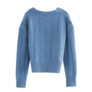 Vintage megztinis moterims patenka kietas megztinis ilgomis rankovėmis v-kaklo megztinis mezgimo ponios mėlynas megztinis korėjos retro megztinis pilkos 2020 m.