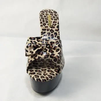 15 cm aukštakulnius batelius, modelis etape pokylių sandalai Leopard grūdų medžiaga Šlepetės