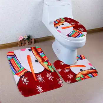 Linksmų Kalėdų Pjedestalo Kilimas + Dangtis Tualeto Dangtis + Vonios Kilimėlis 3PC/Set vonia mat durų kilimėlis vonios kambaryje kiliminė danga, grindų #2o15#f