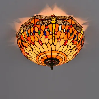 40cm Europos-Retro Stiliaus Dragonfly Tiffany Įvairių Spalvų Stiklo Restoranas, Miegamasis, Koridorius, Vonios kambarys Stiklo Lubų Lempa
