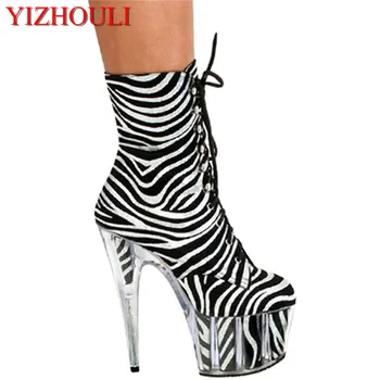 15cm Zebra tatoo apačioje batai, naktinis klubas seksualus atrakcija, šokių bateliai, modelis skundą aukšto kulno batai