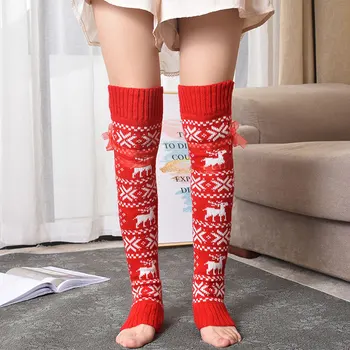 Naujas Kalėdų Moterų Ilgas Kojines Šiltas Aukštakulniais Kojinės Ponios Sexy Merginos Kelio Kojinės Žiemai Megzti Ilgas Kelio Aukštos Kojinės