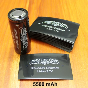 100vnt/daug Ličio baterijos priedai PVC termiškai susitraukiantis vamzdelis, 5500mAH talpa etiketės šilumos susitraukianti plėvelė 26650 baterija odos