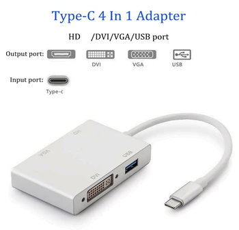 USB C USB 3.1 Tipas C HD VGA DVI USB 3.0 Adapteris Kabelis 4 In 1 USB-C Konverteris Nešiojamąjį kompiuterį 