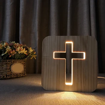 3D LED Lempos Naktį Šviesos USB Stalo, stalinės Lempos Krikščionybė Koplytstulpis Amatų Dovanų Namo Apdaila Medinių Kryžių