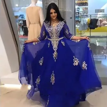 Royal Blue Musulmonų Vakaro Suknelės 2020 Moterų Vakarėlis Promenadzie Suknelė Saudo Arabija Vestidos Tiulio Elegantiškas Ilgas Chalatas De Soiree