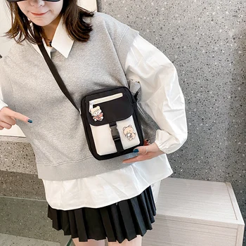 Moterų Drobės Rankinės Korėjos Mini Studentų Maišelį Mobilųjį Telefoną Krepšiai Paprastas Mažas Crossbody Krepšiai Atsitiktinis Ponios Atvartu Pečių Maišą