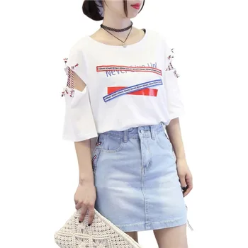 Vasaros Marškinėlius Moterų 2020 M. Korėjos Versija Tuščiaviduriai Iš Trumpomis Rankovėmis Spausdinti Kietas O-Kaklo Atsitiktinis Mados Moteriški Marškinėliai Lugentolo