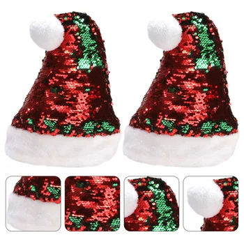 2VNT Blizgantis Blizgučiai Kalėdų Skrybėlę Trumpas Pliušinis Santa Hat Kalėdos Skrybėlių Puošimas