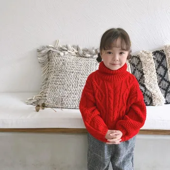 2019 žiemos nauja vaikų dėvėti mergina twist megztinis trikotažas vaikų aukštos kaklo megztinis sutirštės berniukas džemperis mergaitei drabužius
