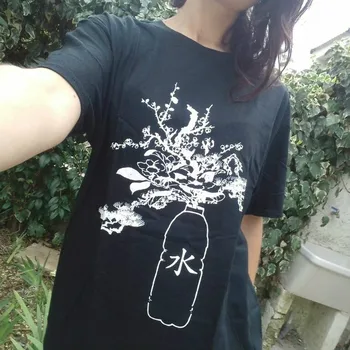 Fashionshow-JF Likti Hidratuotas Moterų Gražus Grafinis T-Shirt Japonijos Harajuku Stiliaus Mados Tee Atsitiktinis Negabaritinių Juodi Marškinėliai