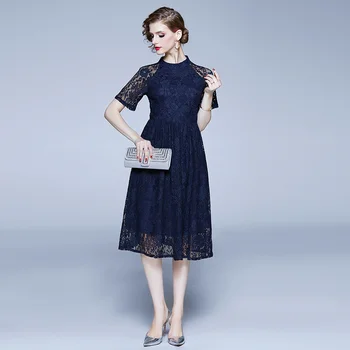 LUKAXSIKAX 2020 Nauja Pavasario Vasaros Moterų Suknelė Aukštos Kokybės trumpomis Rankovėmis, Plonas Nėrinių Suknelė Elegantiškas Šalis Suknelės