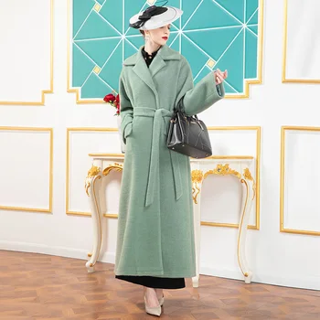 2020 m. Europos Stiliaus Vilnos Kailis Žiemą Kašmyras korėjos Paltai Office Lady Turn-žemyn Apykaklės, Kišenės Outwear DZ1289
