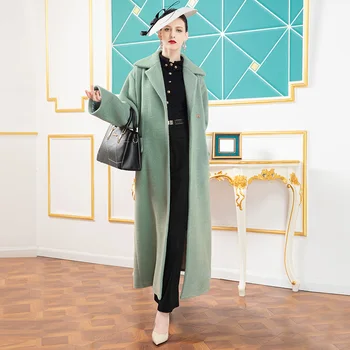 2020 m. Europos Stiliaus Vilnos Kailis Žiemą Kašmyras korėjos Paltai Office Lady Turn-žemyn Apykaklės, Kišenės Outwear DZ1289