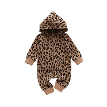 2020 0-24M Leopard Rudenį Kūdikiui Baby Girl Romper ilgomis Rankovėmis Užtrauktuką Gobtuvu Jumpsuit Viršūnes Playsuit Berniukai Komplektai