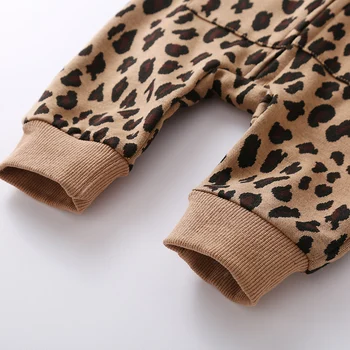 2020 0-24M Leopard Rudenį Kūdikiui Baby Girl Romper ilgomis Rankovėmis Užtrauktuką Gobtuvu Jumpsuit Viršūnes Playsuit Berniukai Komplektai
