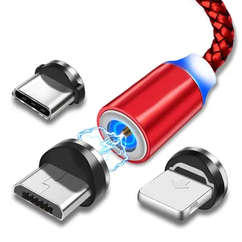 Magnetinio Micro USB C Tipo Kabelis, LED apšvietimas, 