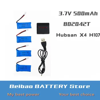 4 Vnt.), 3,7 V 500mAh Lipo Baterija 802042T RC Tranų ir 4 į 1 Įkroviklio FPV Quadcopter Hubsan X4 H107 H107L H107C H107D H107P