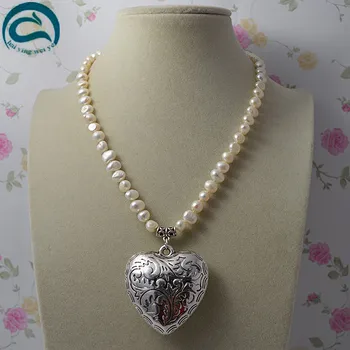 Unikalus Perlų papuošalų Parduotuvė Klasikinis AA Aukščiausios Kokybės Baltos Spalvos Baroko Gėlavandenių Perlų Vėrinį milžiniško 40mm Širdies Pakabukas